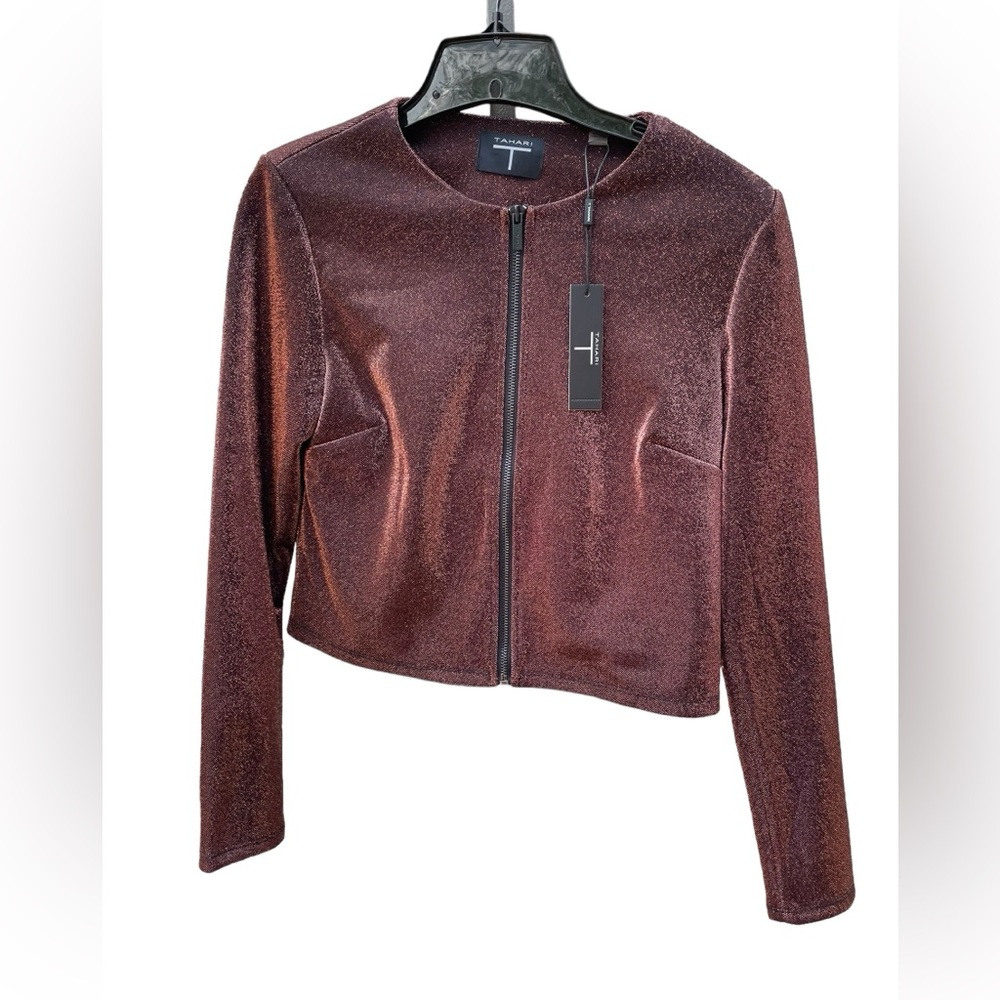 Tahari Bronze Glitter Cropped Jacket -‎ Statement Piece